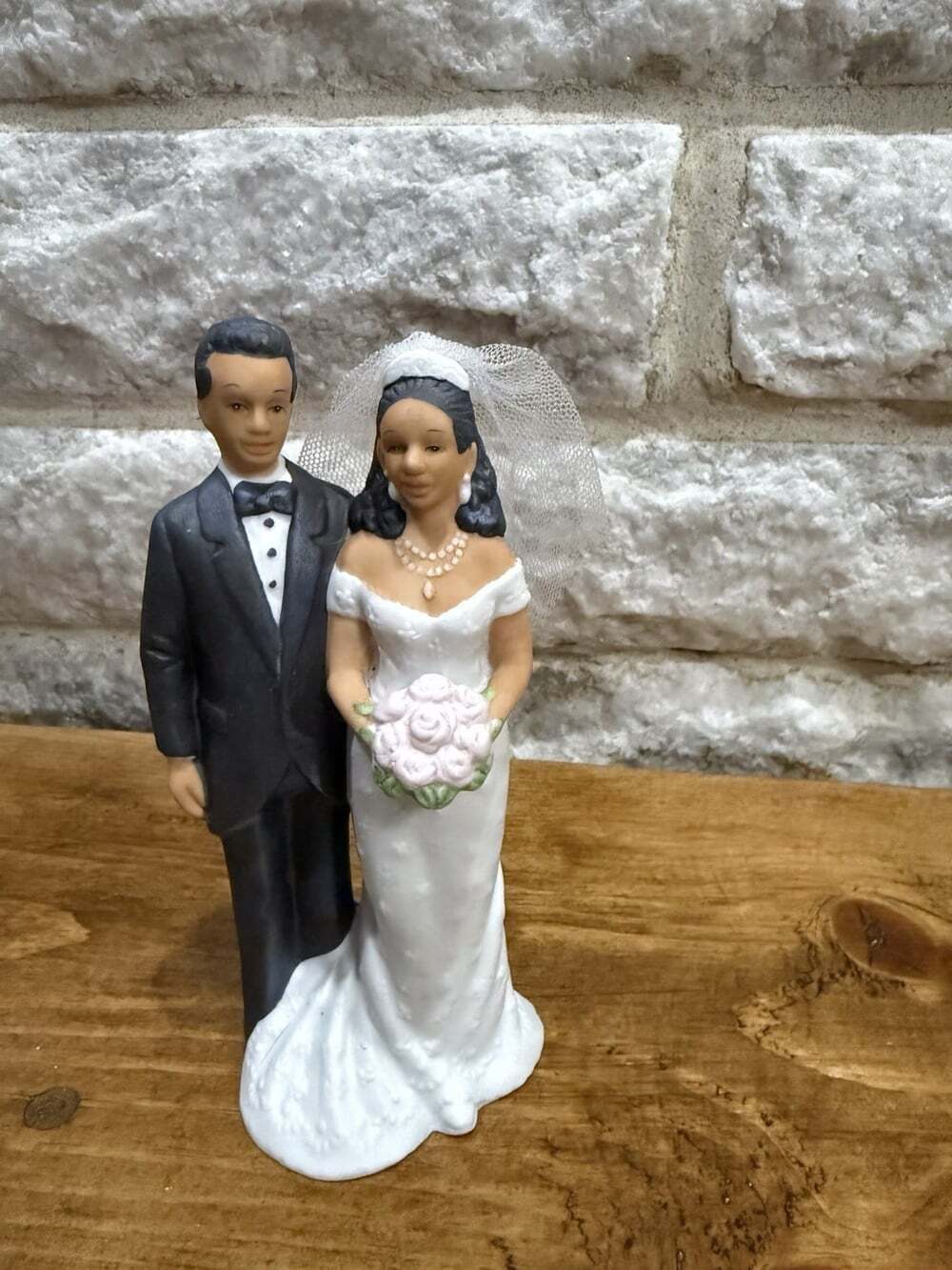 Bride Groom Figurine African American Couple Lefton 1992 Wedding Cake Topper ---